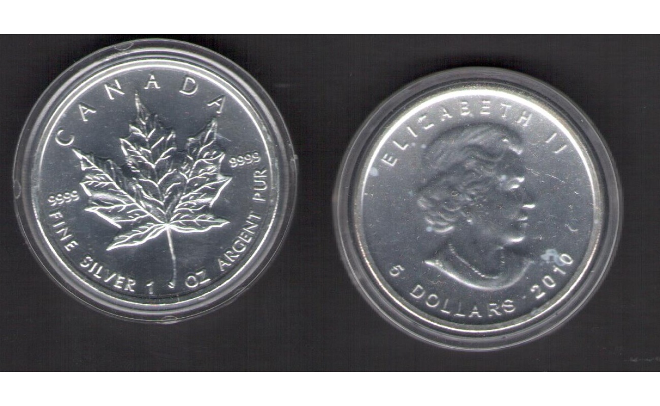 2010 Canada - 5 Dollari Foglia d'Acero - 1 oncia Argento 999 - 31,10 grammi - FDC