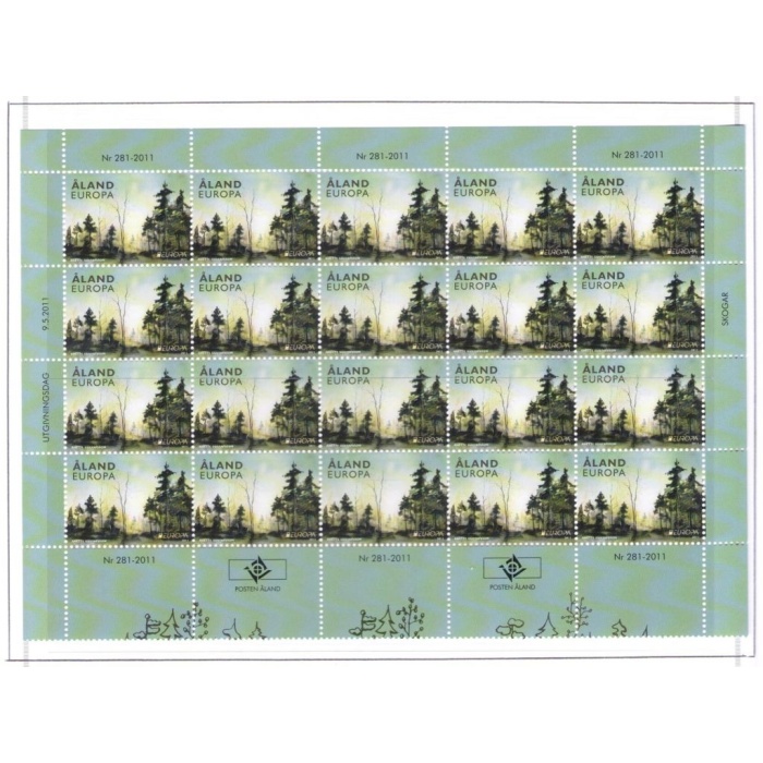 2011 EUROPA CEPT Aland , 1 Minifoglio di 20 serie , Le Foreste , MNH**