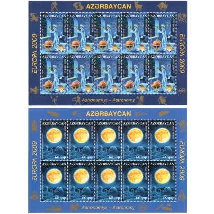 2009 EUROPA CEPT Azerbaigian ,  2 Minifogli di 10 valori, Astronomia , MNH**