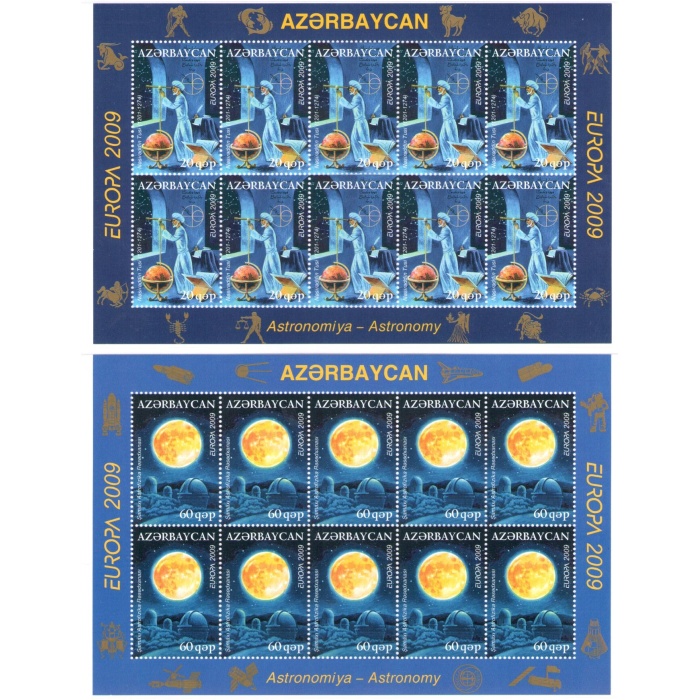 2009 EUROPA CEPT Azerbaigian ,  2 Minifogli di 10 valori, Astronomia , MNH**