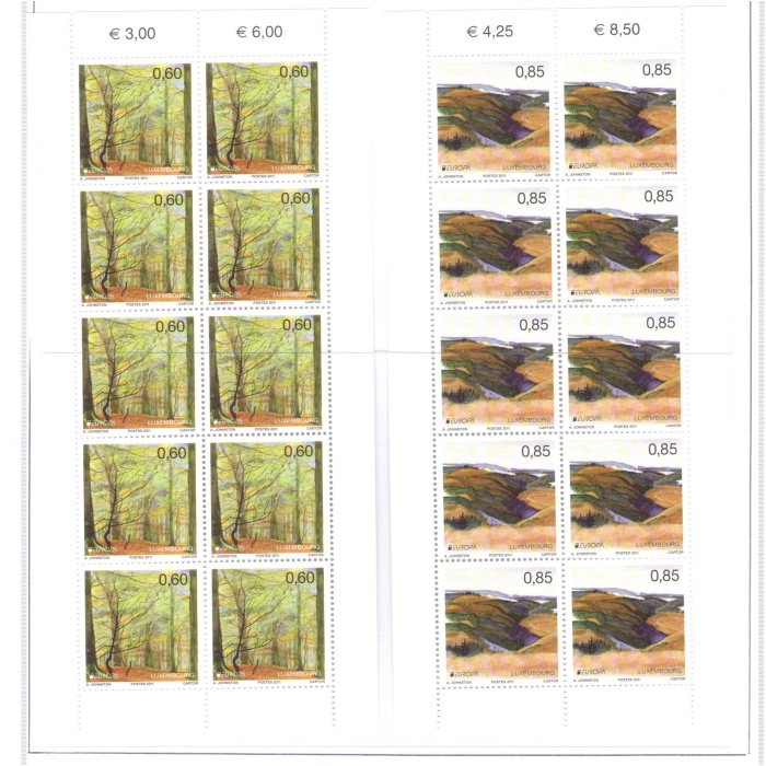 2011 EUROPA CEPT Lussemburgo,   2 Minifogli di 10 valori , Le Foreste , MNH**