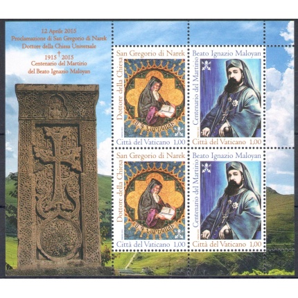 2015 Vaticano , San Gregorio di Narek e Martire Ignazio Maloyan, n° 1706-07 Minifoglio di 2 coppie MNH **