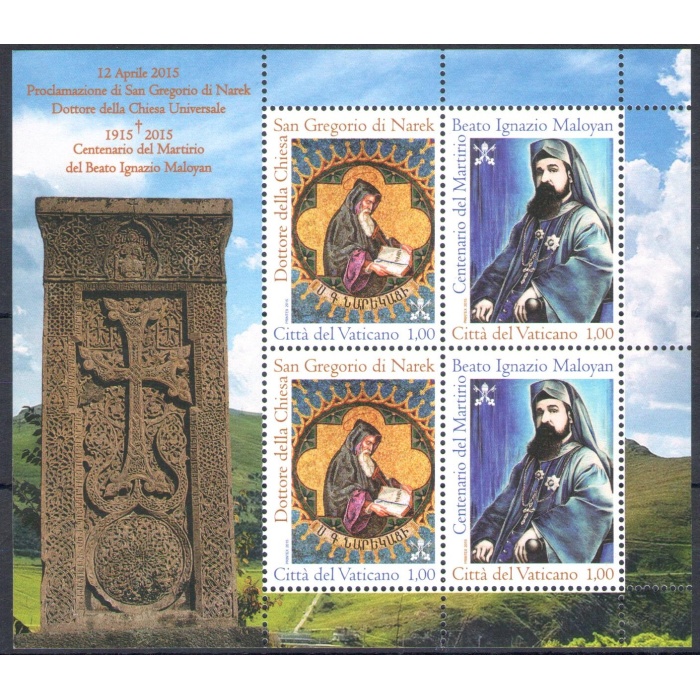 2015 Vaticano , San Gregorio di Narek e Martire Ignazio Maloyan, n° 1706-07 Minifoglio di 2 coppie MNH **