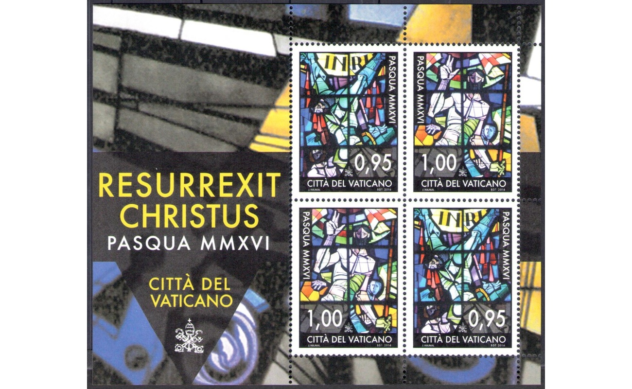 2016 Vaticano , Pasqua Vetrate di Janos Hajnal, n. 1733-34 Minifoglio di 2 coppie MNH **