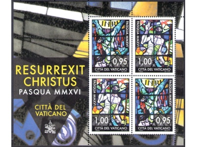 2016 Vaticano , Pasqua Vetrate di Janos Hajnal, n. 1733-34 Minifoglio di 2 coppie MNH **