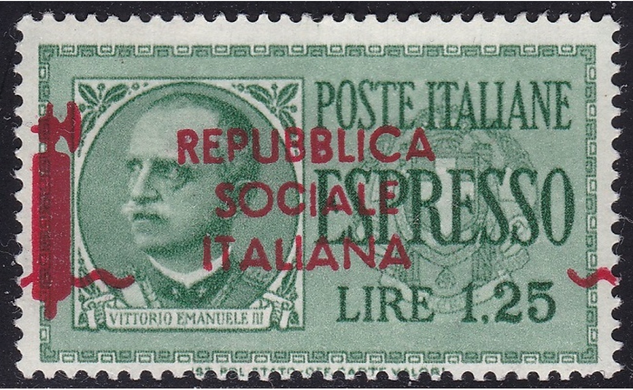 1944 Repubblica Sociale Italiana - Espresso n° 21Aga MLH/* SOVRASTAMPA FORTEMENTE SPOSTATA A SINISTRA