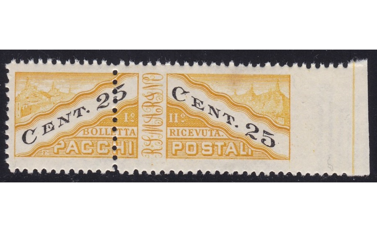 1946 SAN MARINO, Pacchi Postali n° 19/IIia  25c. giallo e nero  MNH/**