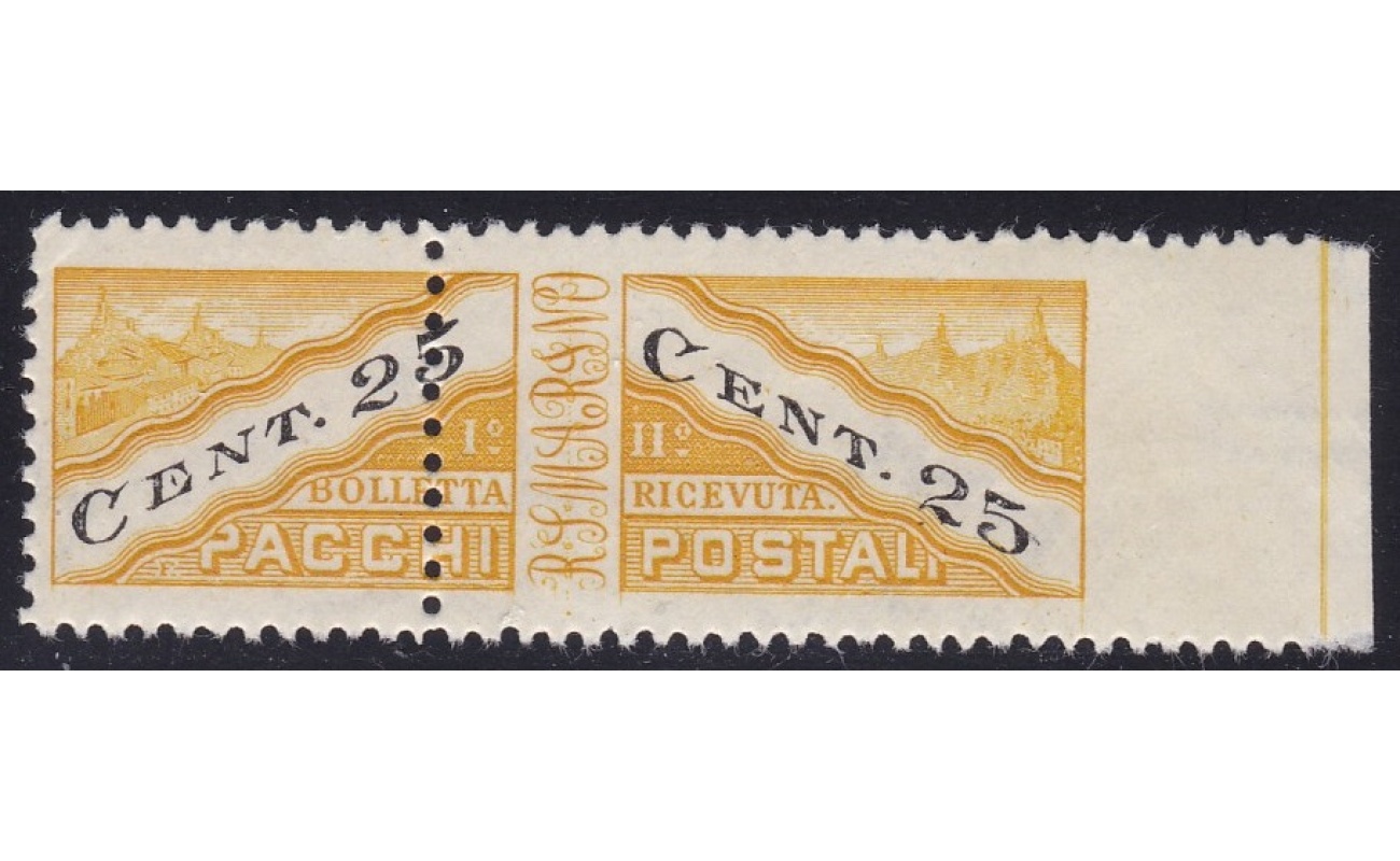 1946 SAN MARINO, Pacchi Postali n° 19/IIia  25c. giallo e nero  MLH/*