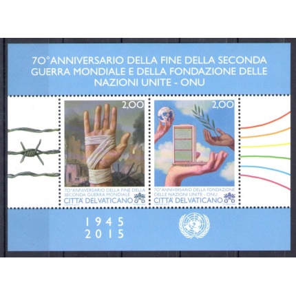 2015 Vaticano , 70 Anniversario Fine Seconda Guerra Mondiale e della Fondazione Nazioni Unite, Foglietto n. 85 MNH **