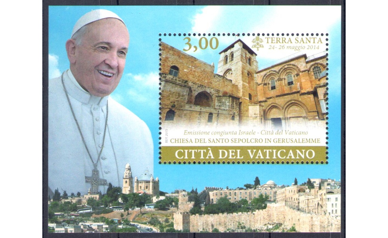 2015 Vaticano , Viaggi di Papa Francesco in Terrasanta Gerusalemme, Foglietto n. 86 MNH **