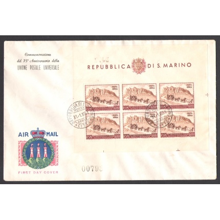 1951 SAN MARINO,  Posta Aerea Foglietto Upu 300 Lire bruno da San Marino a New York , timbri di arrivo al verso RARA