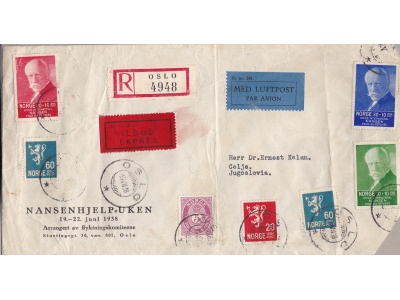 1938 NORVEGIA  - Raccomanda da Oslo per Celje per via Aerea - Interessante