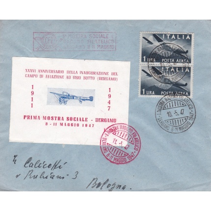 1947 Brescia, 2a Giornata Filatelica su lettera viaggiata con erinnofili