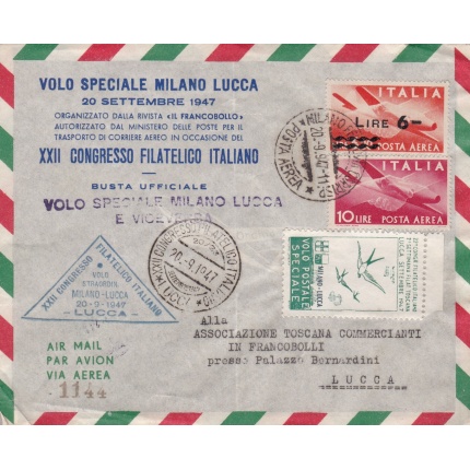 1947 Brescia, 2a Giornata Filatelica su lettera viaggiata con erinnofili