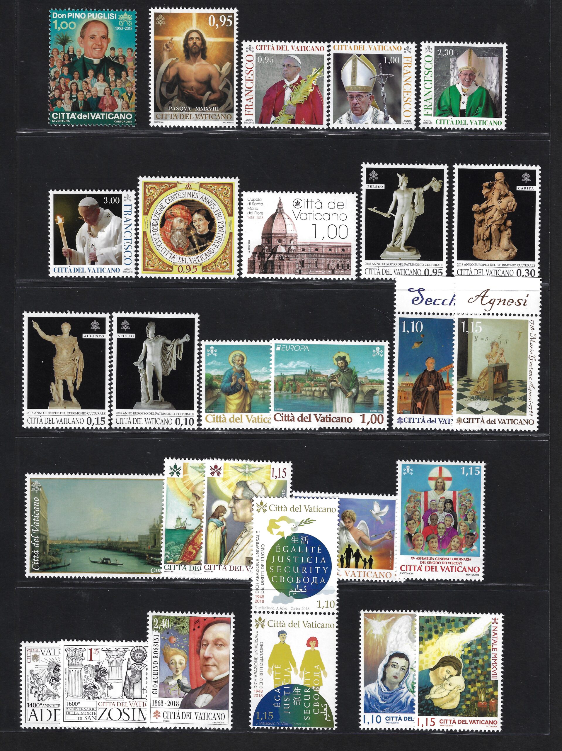 2018 vat 2018 Vaticano, Annata completa 28 valori + 4 Foglietti + 1 Libretto, MNH ** - immagine 1
