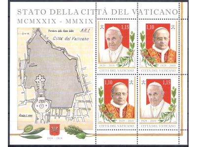 2019 Vaticano - Minifoglio n. 1825/26 , di 2 serie in coppia - 90° Fondazione Città del Vaticano 1929-2019 MNH**