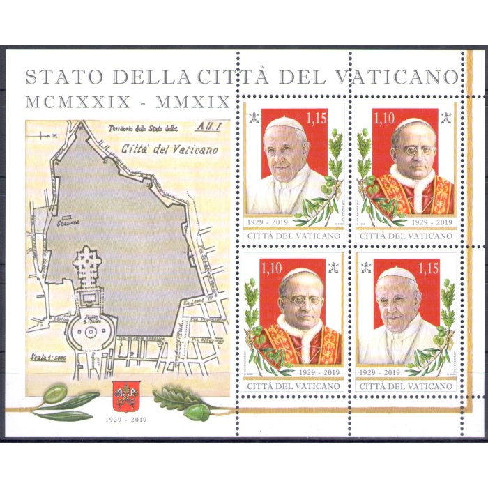 2019 Vaticano - Minifoglio n. 1825/26 , di 2 serie in coppia - 90° Fondazione Città del Vaticano 1929-2019 MNH**