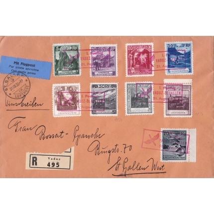 1930 LIECHTENSTEIN, Flight Vaduz - St. Gallen Registered letter franked with 90Rp. d 10 1/2, 50Rp d 11 1/2  ATTRACTIVE COVER