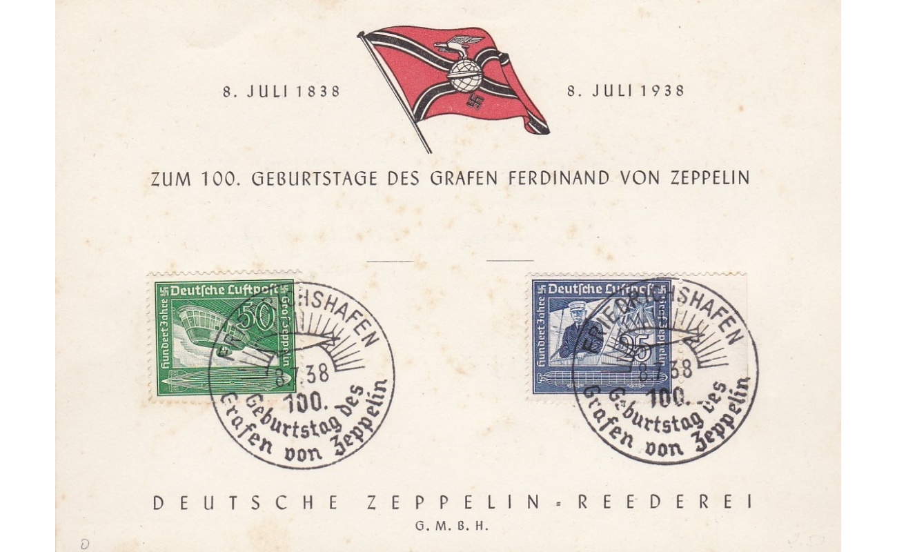 1938 GERMANIA ZUM 100 GEBURTSTAGE DES GRAFEN FERDINAND VON ZEPPELIN  Sieger 0455VII