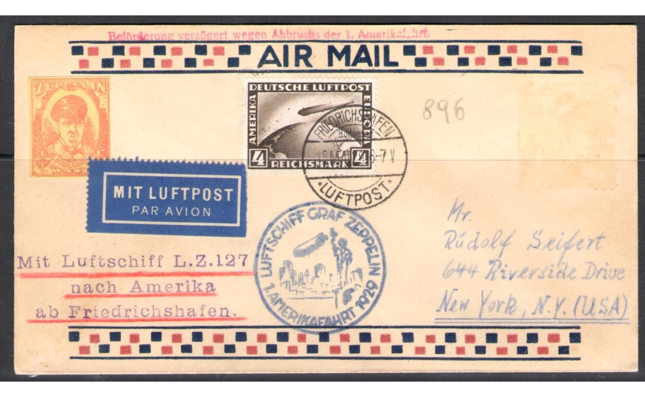 1929 GERMANIA  - AMERIKAFAHRT 15.5 Friedrichshafen - New York  Sieger 26 A