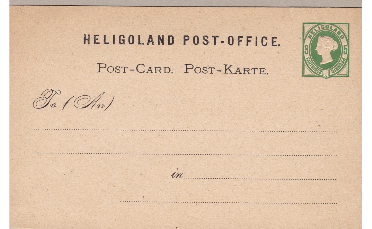 1875 HELIGOLAND, POST-CARD 3 farthings/5 pfennig green EMBOSSED IMPRESSION