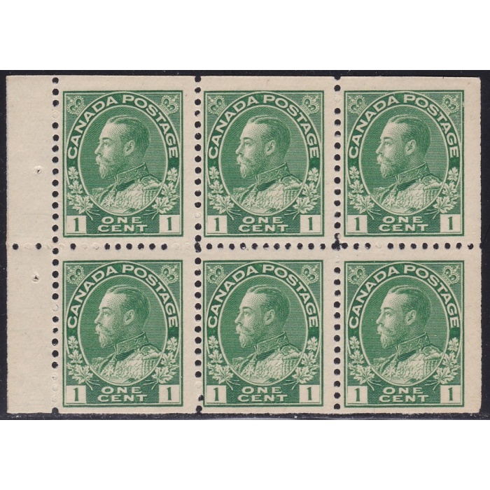 1911 CANADA - SG 199a 1c. deep yellow green pane of 6 MLH/*