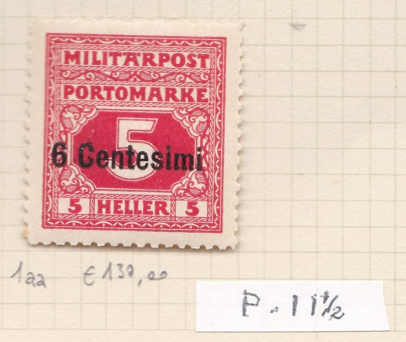 1918 FRIULI-VENETO Occupazione Austriaca Tasse n° 1aa 6cent su 55h. rosso MLH*