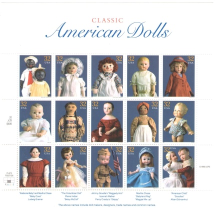 1997 Stati Uniti  , Bambole Americane  - Minifoglio di 15 esemplari MNH** n. 2979/93
