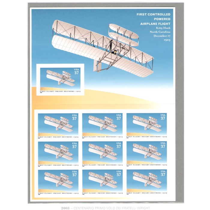 2003  Stati Uniti , Fratelli Wright - Primo volo dei fratelli Wright - 1903 Minifoglio 10 valori MNH**