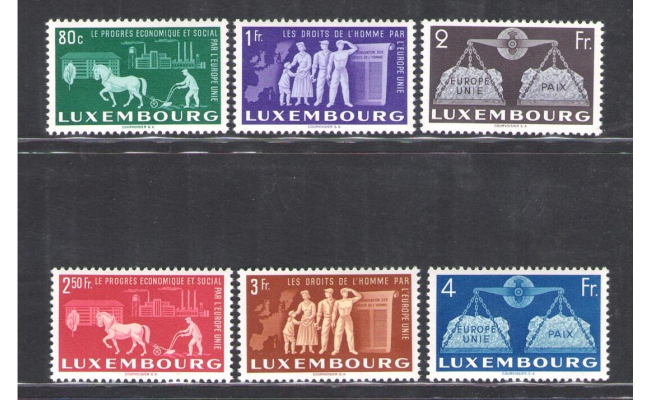1951 LUSSEMBURGO ,  n° 443/448 Per un Europa Unita - Consiglio d'Europa 6 valori MNH**