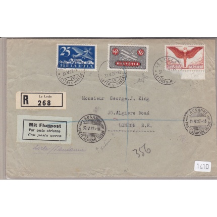 1927 SVIZZERA , Lettera Posta Aerea Raccomandata volo La Locle-Losanna Firmata Raybaudi