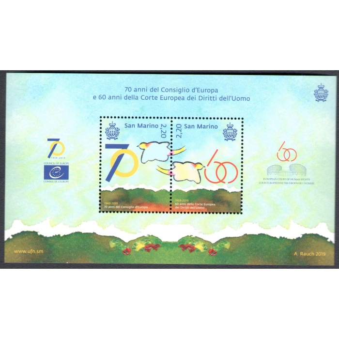 2019 San Marino Foglietto "60° Corte Europea" - "70° Cosiglio Europa" MNH**