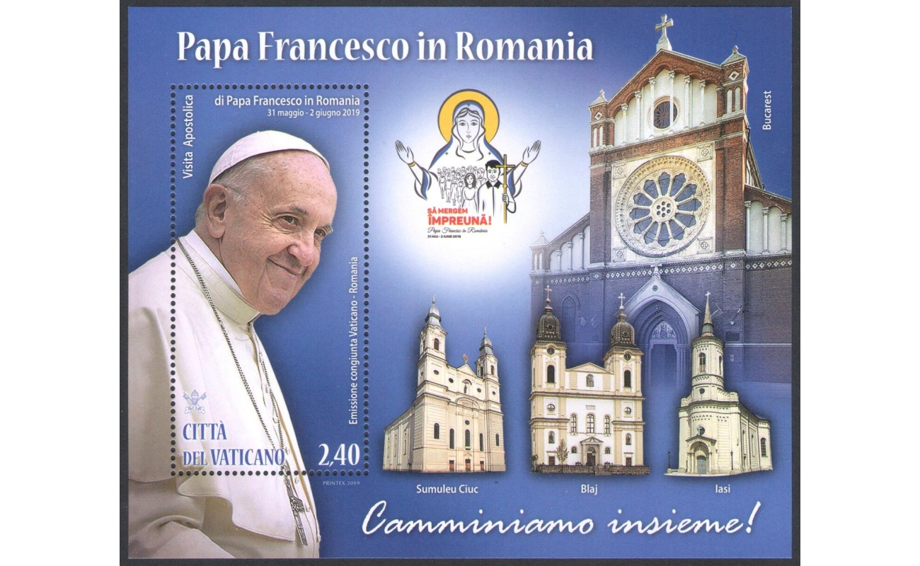 2019 Vaticano - Foglietto Papa Francesco in Romania - Emissione Congiunta con Romania -   MNH**
