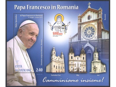 2019 Vaticano - Foglietto Papa Francesco in Romania - Emissione Congiunta con Romania -   MNH**