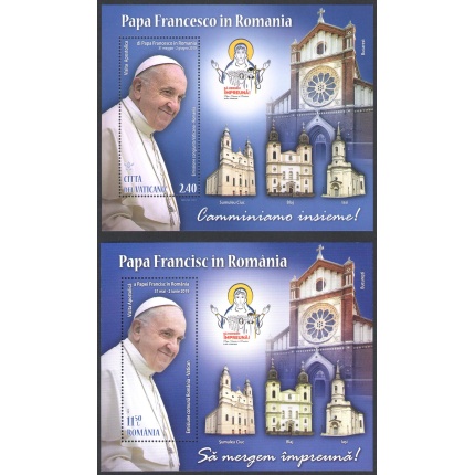 2019 Vaticano & Romania - 2 Foglietti Papa Francesco Romania e Vaticano - Emissioni Congiunte -  MNH**