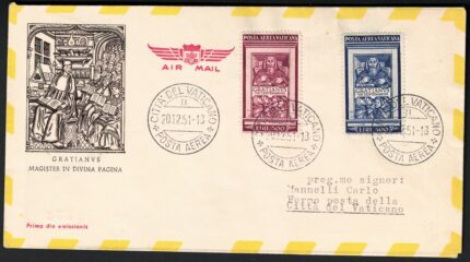 1951 Città del Vaticano, Graziano, Aerogramma, Fermo Posta in Vaticano, Usato
