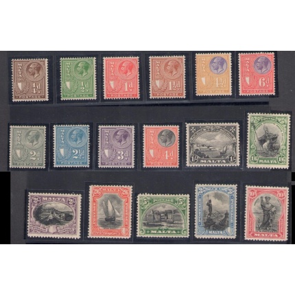 1926 MALTA - Effigie di Re Giorgio V e Vedute , iscrizione Postage 17 valori n° 157-172 S.G. - MLH*