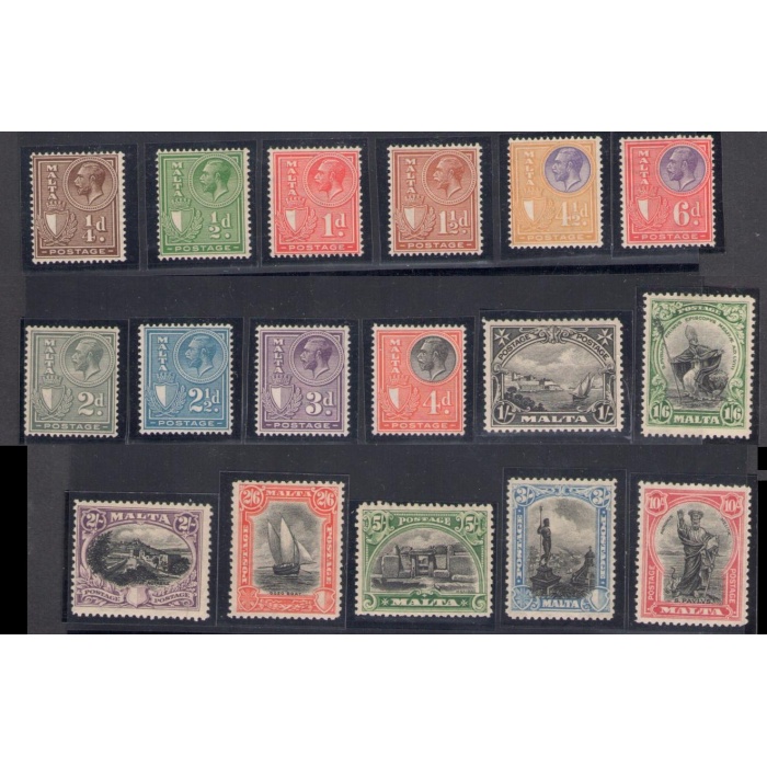 1926 MALTA - Effigie di Re Giorgio V e Vedute , iscrizione Postage 17 valori n° 157-172 S.G. - MLH*