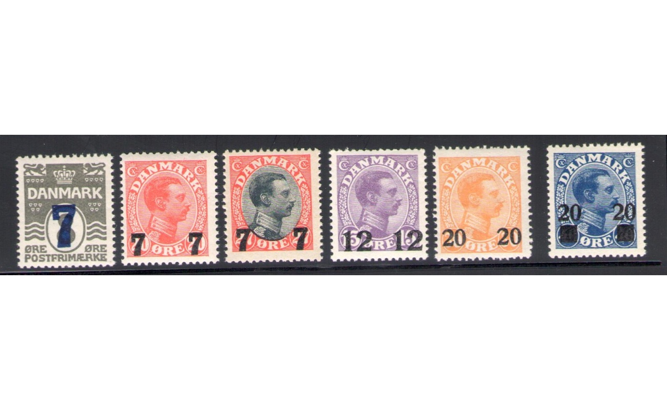 1926-27 DANIMARCA ,   Francobolli del 1913-21 soprastampati, n° 168/173 - 6 valori MNH**