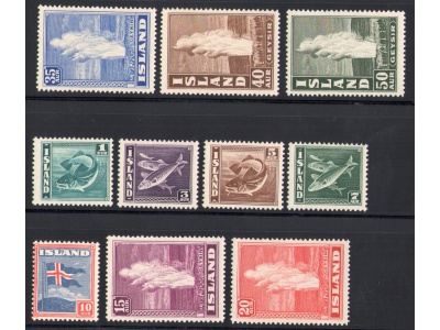 1938-39 ISLANDA ,  Soggetti Diversi , Serie Ordinaria, Pesci e Vulcani , n° 171-180  MNH**