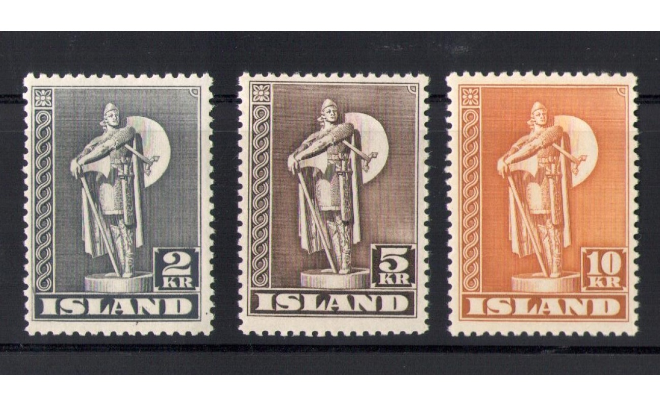 1939-47 ISLANDA ,   Statua di Karlsefni , 4 val n° 186I-188I dentellatura 11 1/2  MNH**
