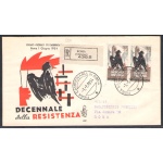 1954 REPUBBLICA , Venetia Club n° 220 , Decennale della Resistenza in coppia , raccomandata , viaggiata per Roma