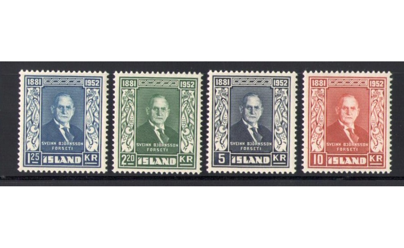 1952 ISLANDA ,   Compleanno Presidente Sveinn Bjornsson , 4 val n° 239-242  MNH**