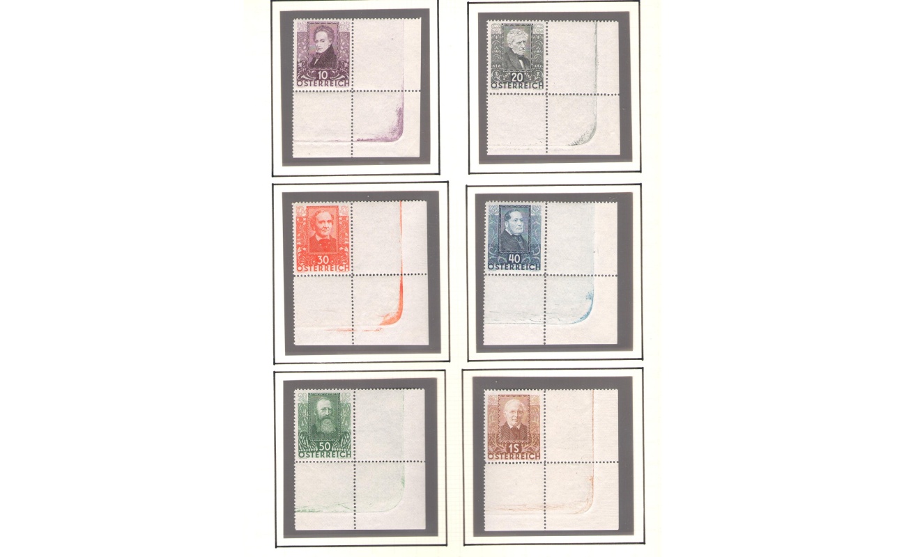 1931  AUSTRIA ,  n. 399/404 Poeti , 6 valori MNH** Angolo di foglio destro