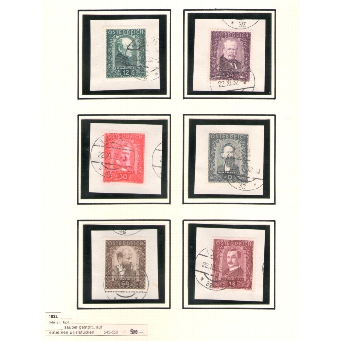 1932  AUSTRIA ,  n. 420/425 Pittori , 4 valori , Usati su frammento - Primo giorno di Emissione