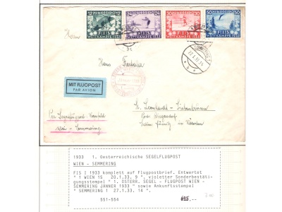 1933  AUSTRIA ,  n. 426/429 - Campionati Mondiali di Sci - F.I.S. , 4 valori , Usati su Busta per via Aerea - Wienn-Semmering