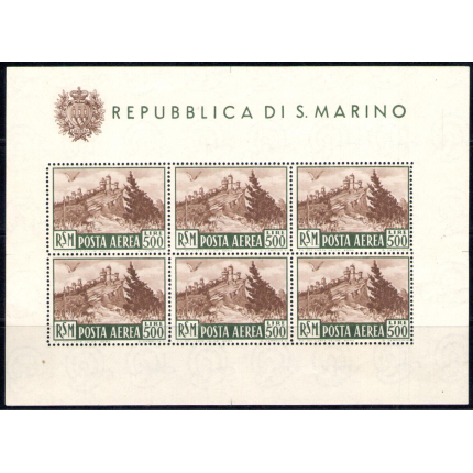 1951 SAN MARINO, Foglietto Veduta 500 Lire Bruno, n° 12 - Splendido Senza Pieghe - MNH** Certificato Enzo Diena