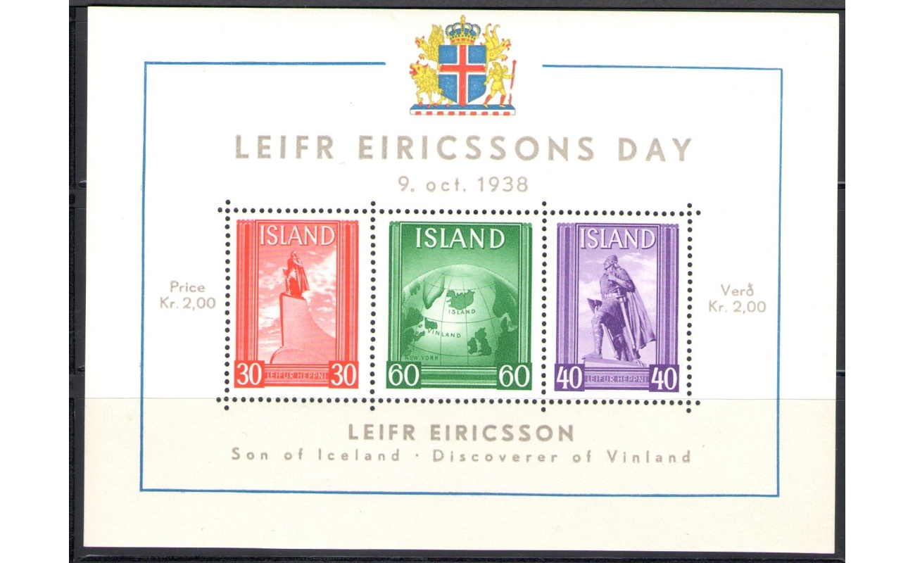 1938 ISLANDA, Giornata di Leifr Eiricsson - Leifr Eiricssons day, BF 2, MNH**