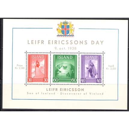 1938 ISLANDA, Giornata di Leifr Eiricsson - Leifr Eiricssons day, BF 2, MNH**