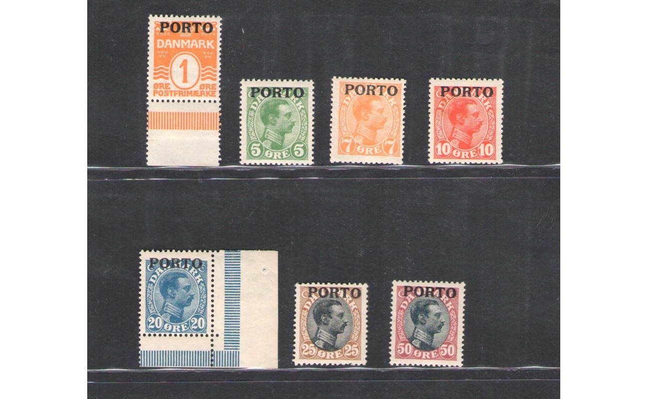 1926-30 Danimarca , Denmark, Tasse francobolli soprastampati "Porto" n° 1-7 MNH**